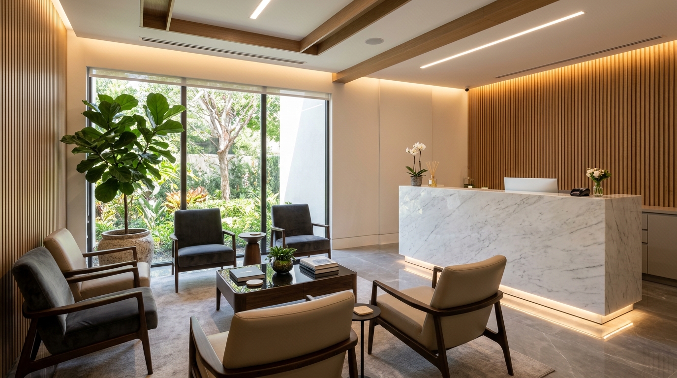 Recepção e sala de espera do consultório médico